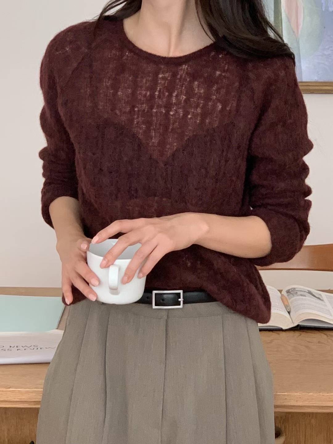 A88.甜美微透麻花針織衫