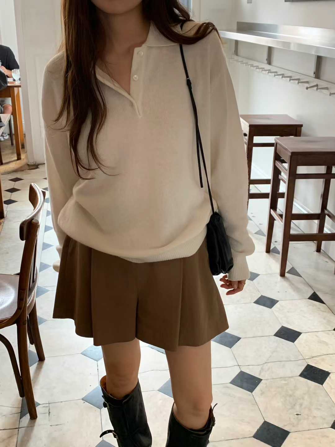 顏值家半門襟5%CASHMERE翻領毛衣