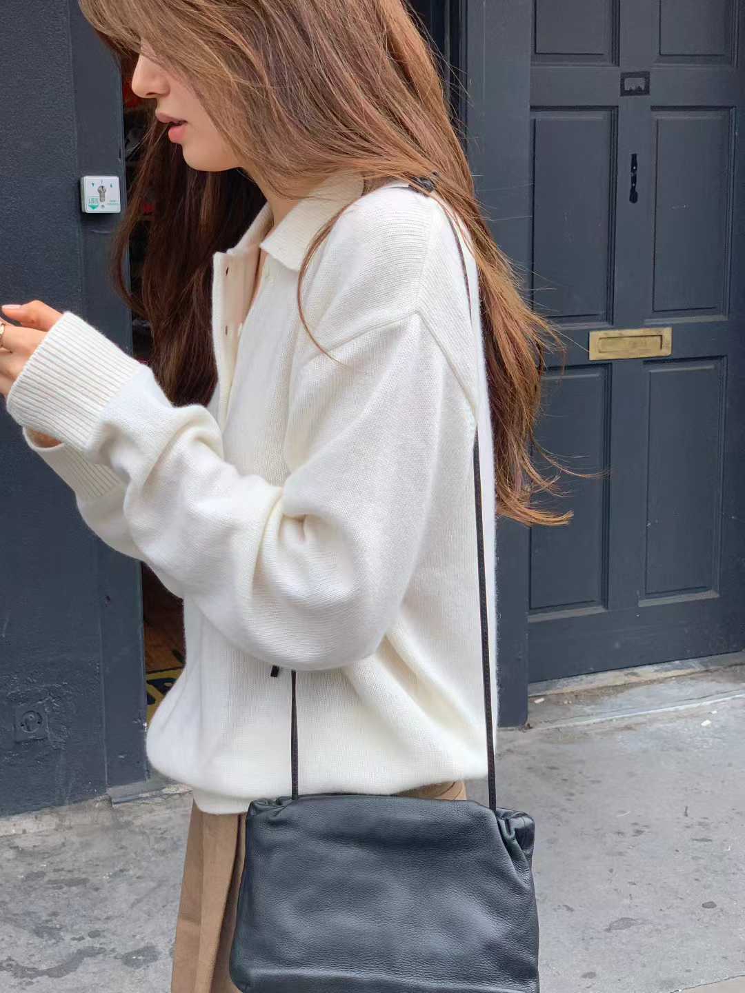 顏值家半門襟5%CASHMERE翻領毛衣