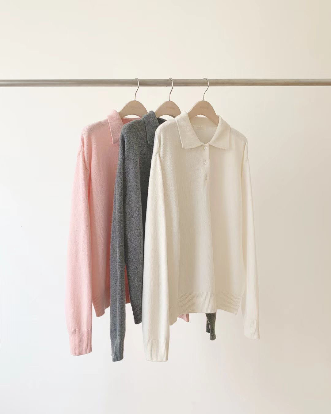 顏值家半門襟5%CASHMERE翻領毛衣