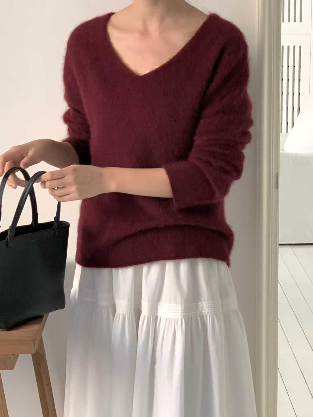 A67.小V家浣熊羊毛混紡V領毛衣
