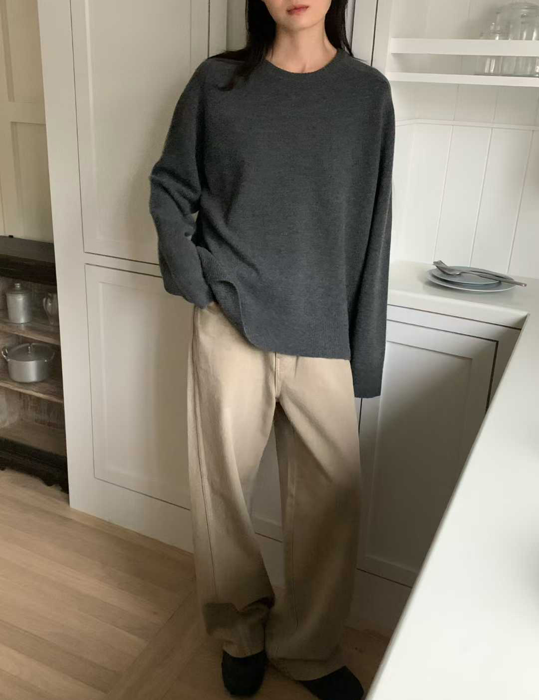 纖瘦家氣質保暖圓領毛衣