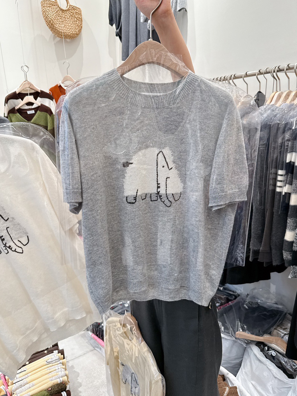 可可家100%WOOL大象短袖毛衣