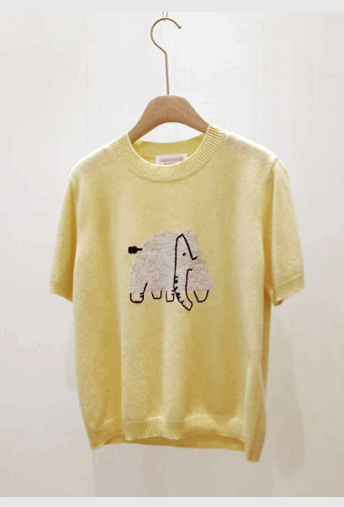 可可家100%WOOL大象短袖毛衣