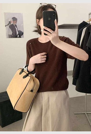 A114.可可家100%WOOL拉克蘭短袖毛衣