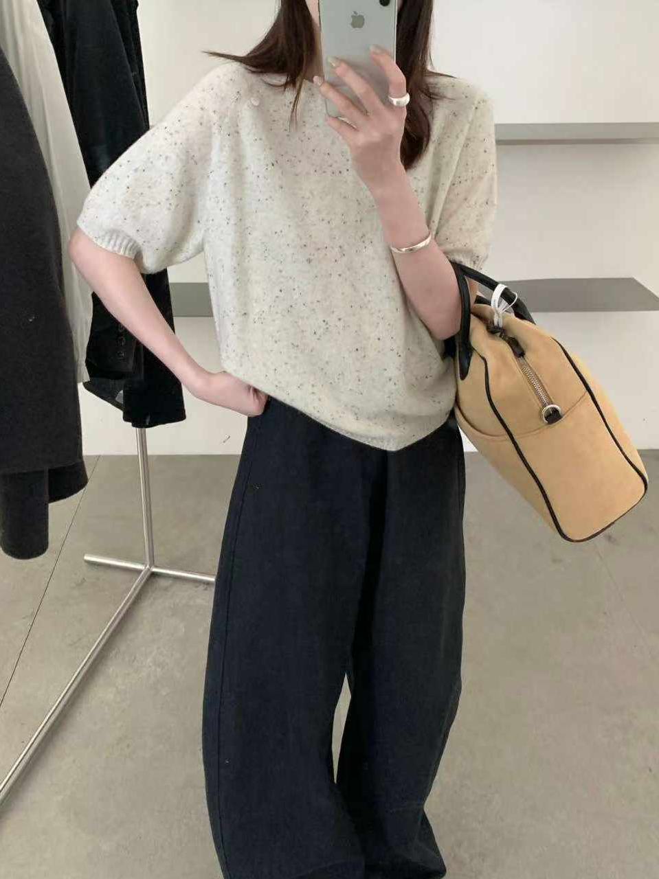 可可家100%WOOL拉克蘭短袖毛衣