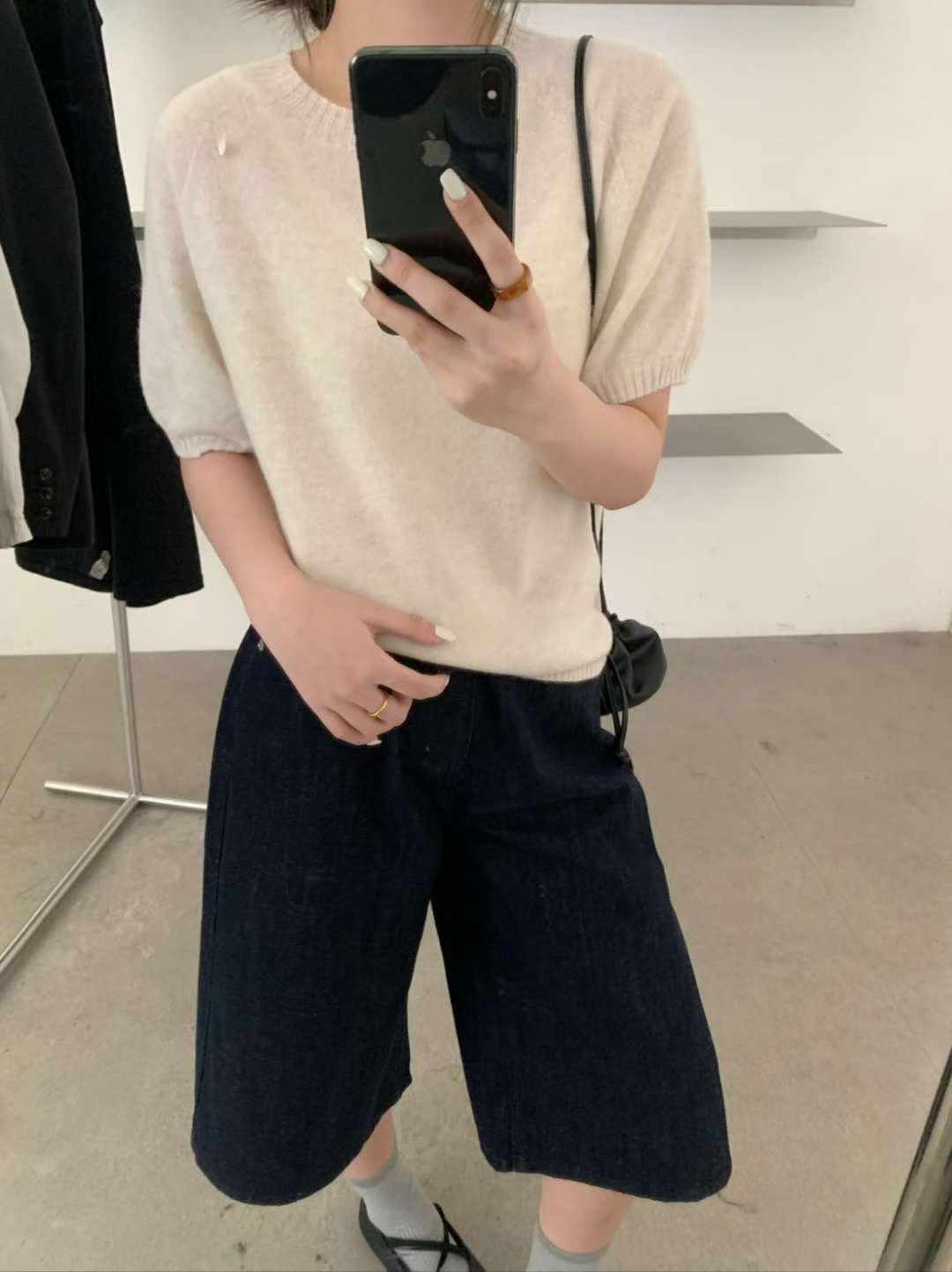可可家100%WOOL拉克蘭短袖毛衣