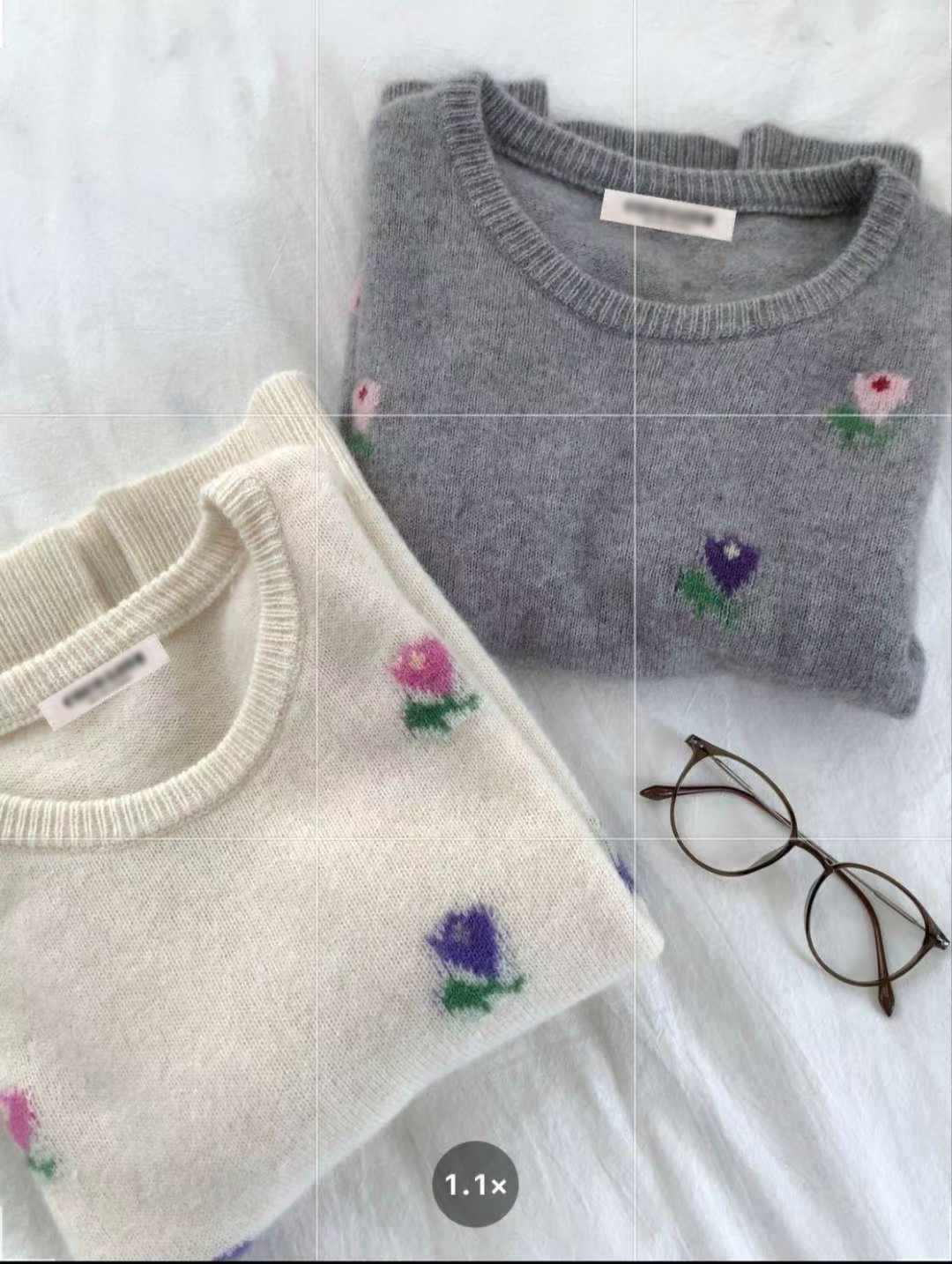 可可家小花朵100%WOOL短袖毛衣