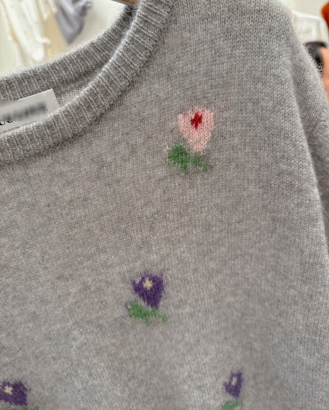 可可家小花朵100%WOOL短袖毛衣