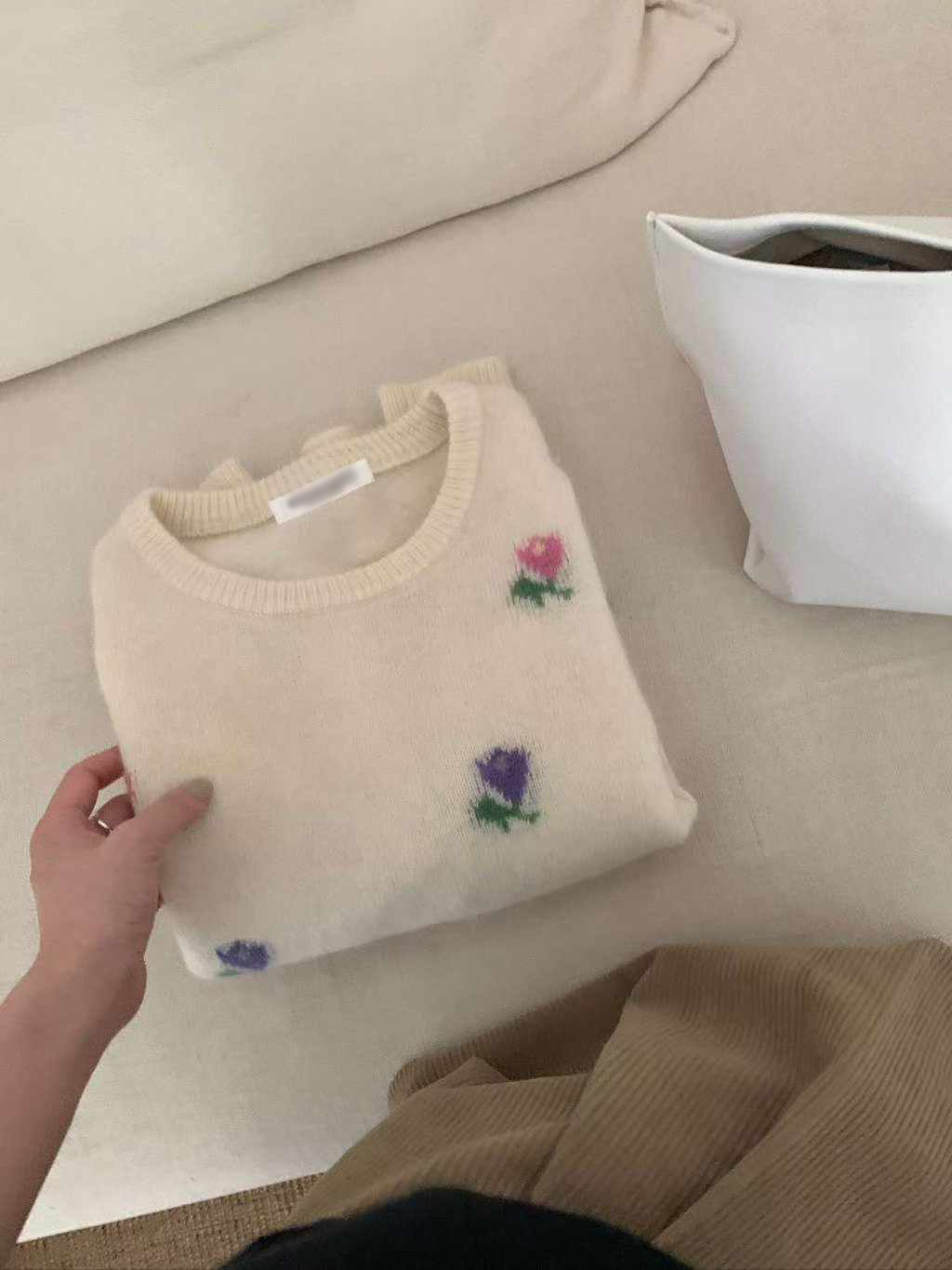 可可家小花朵100%WOOL短袖毛衣