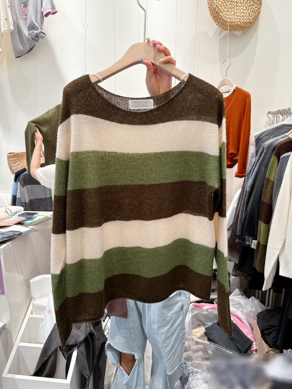 可可家寬條紋70%WOOL金蔥毛衣
