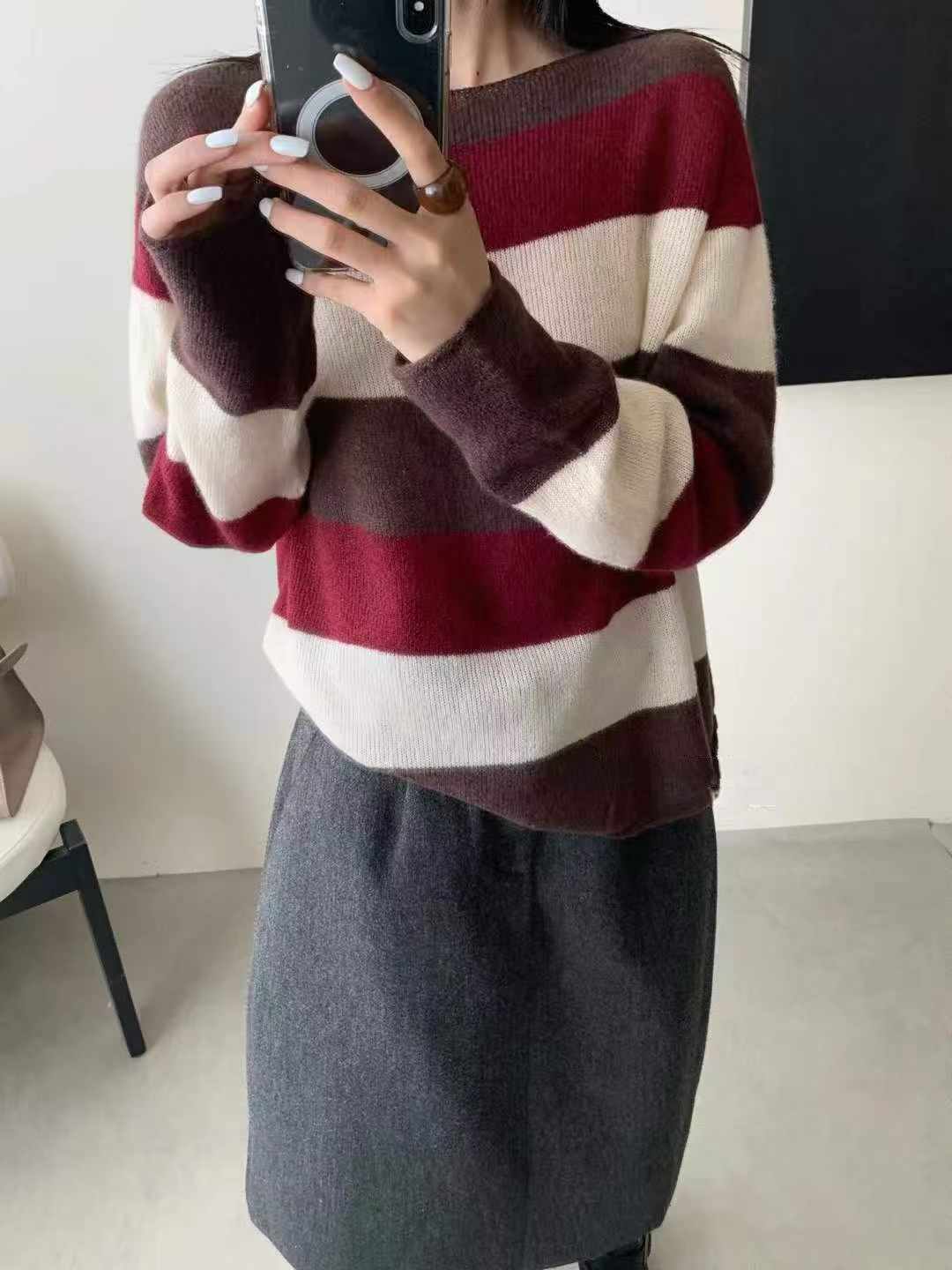 可可家寬條紋70%WOOL金蔥毛衣