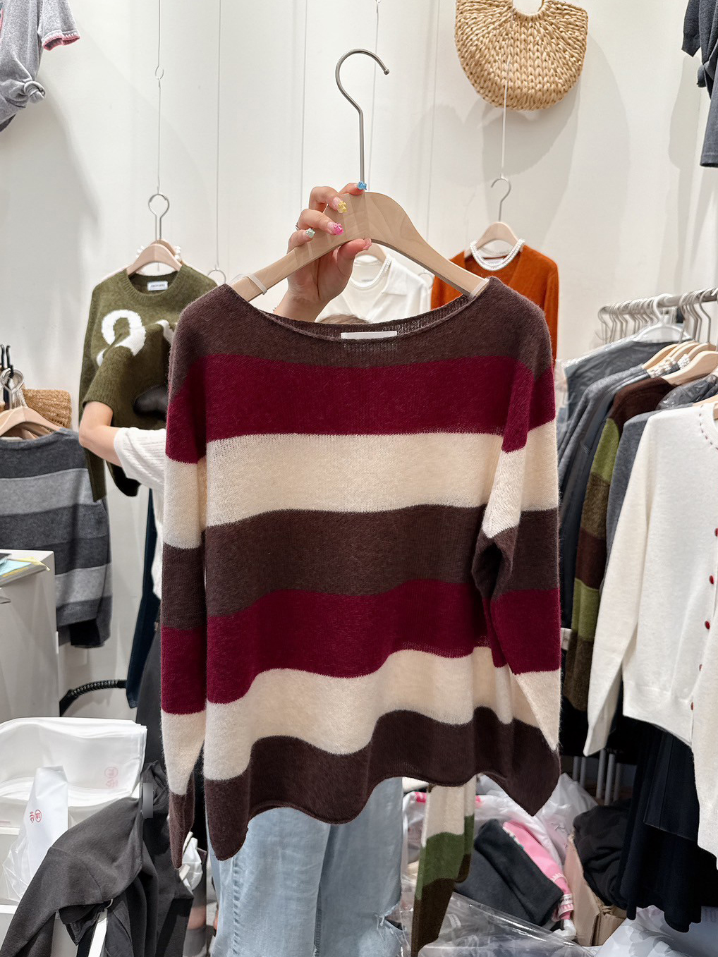 可可家寬條紋70%WOOL金蔥毛衣