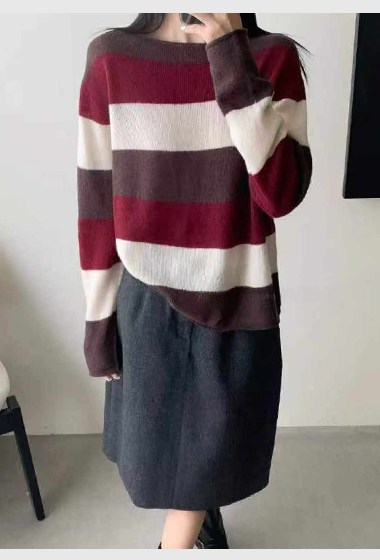 A115.可可家寬條紋70%WOOL金蔥毛衣