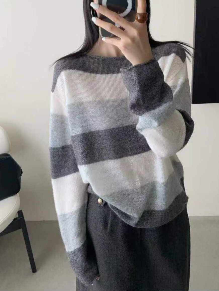 可可家寬條紋70%WOOL金蔥毛衣