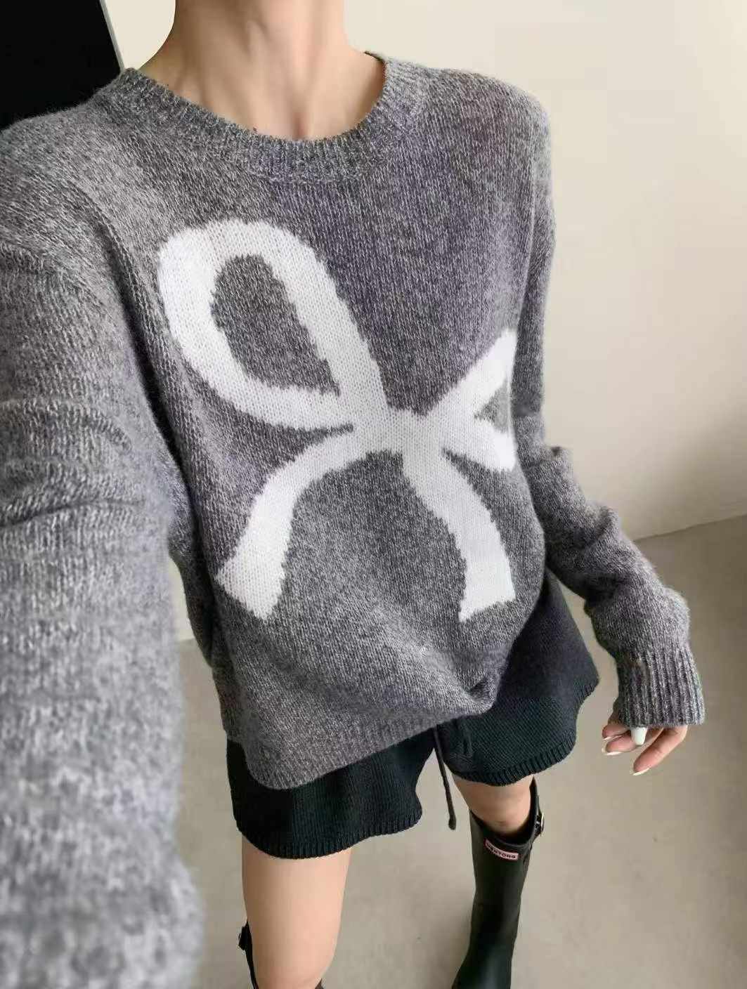可可家甜美蝴蝶結70%WOOL毛衣