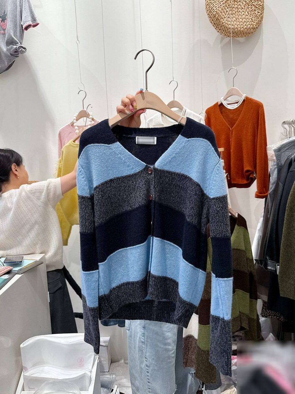 可可家寬條紋70%WOOL外套