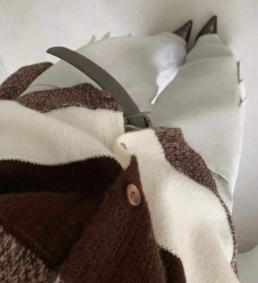 可可家寬條紋70%WOOL外套