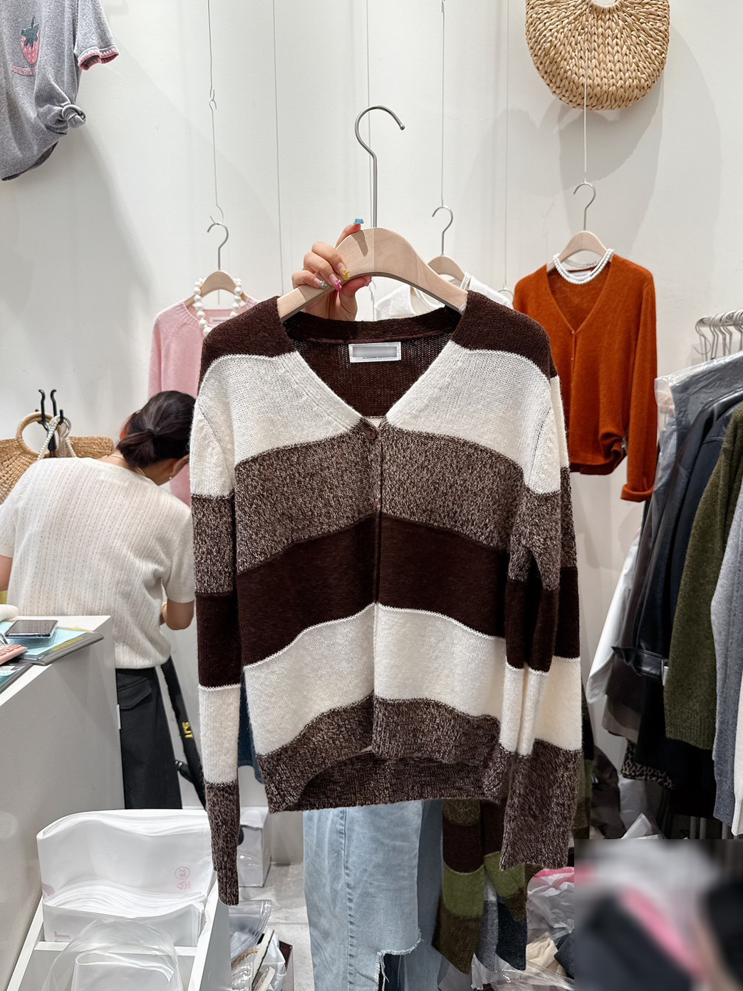 可可家寬條紋70%WOOL外套