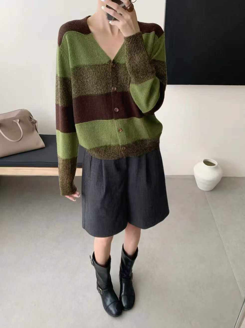 可可家寬條紋70%WOOL外套