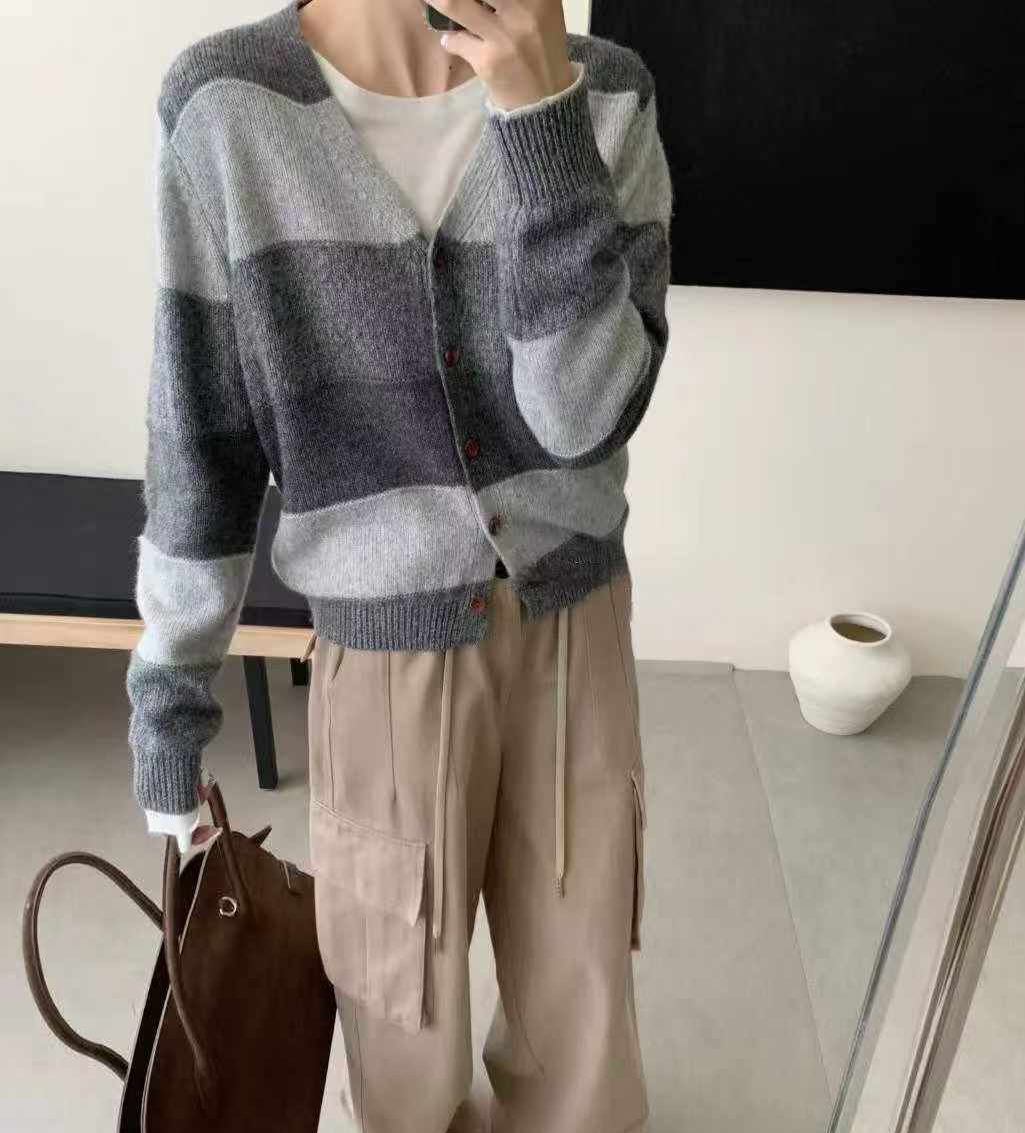 可可家寬條紋70%WOOL外套