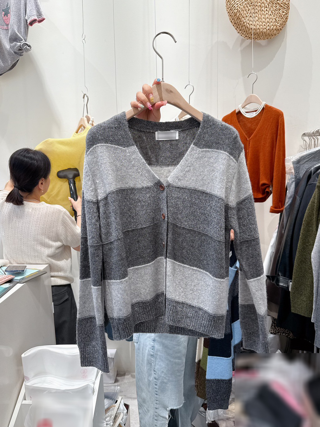 可可家寬條紋70%WOOL外套