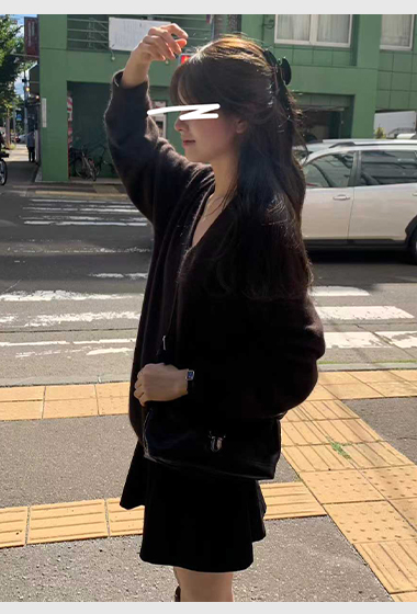 B31.顏值家狐狸浣熊V領無縫毛衣