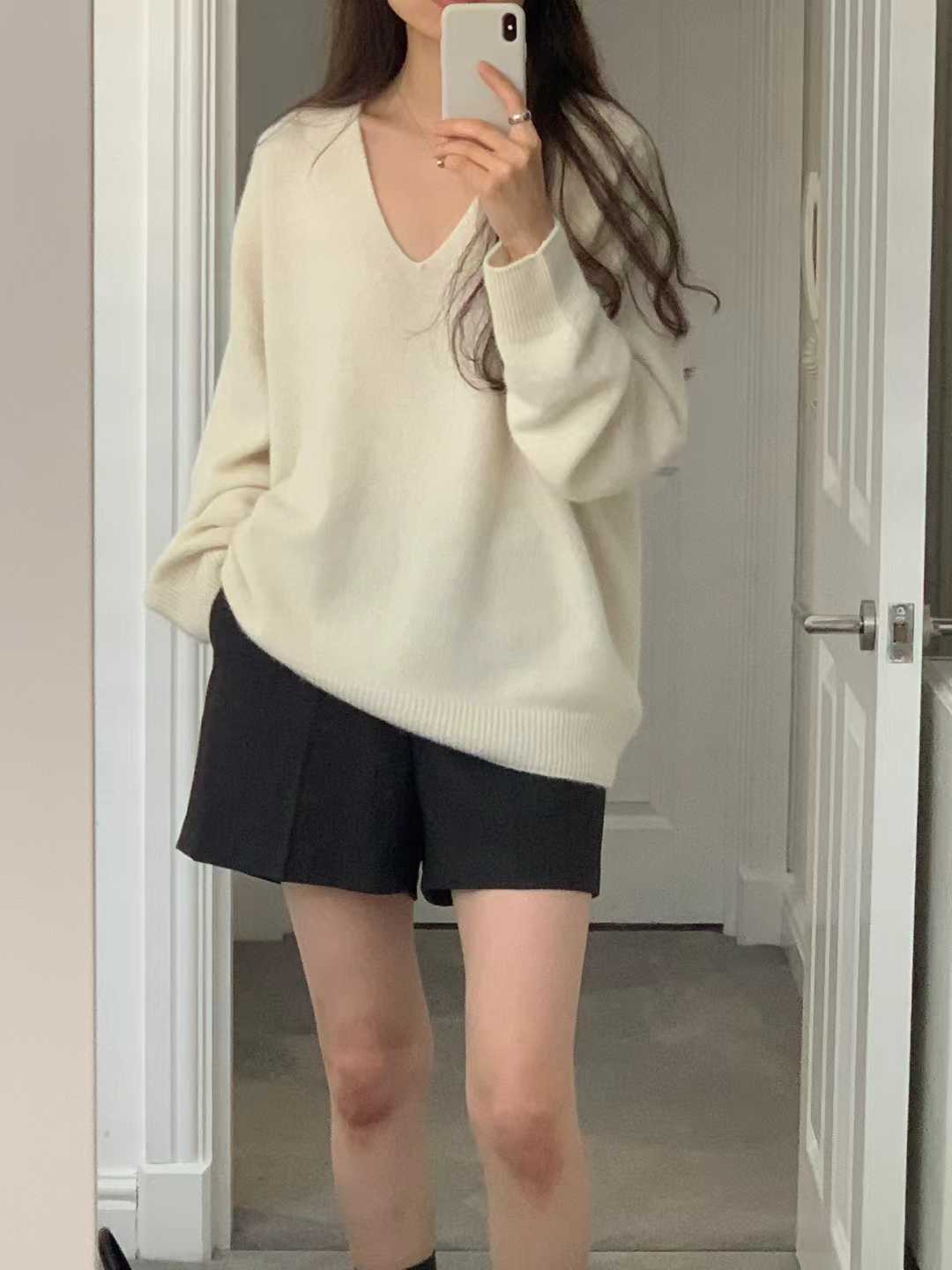 B31.顏值家狐狸浣熊V領無縫毛衣