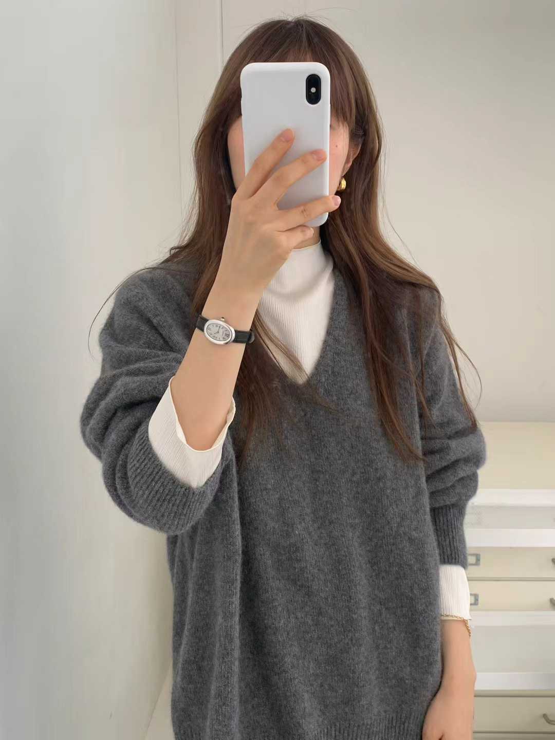 B31.顏值家狐狸浣熊V領無縫毛衣