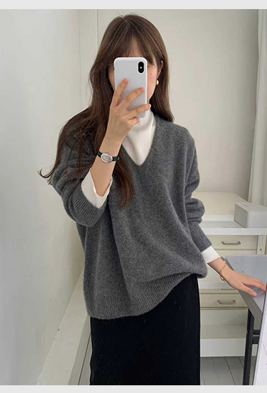 B31.顏值家狐狸浣熊V領無縫毛衣