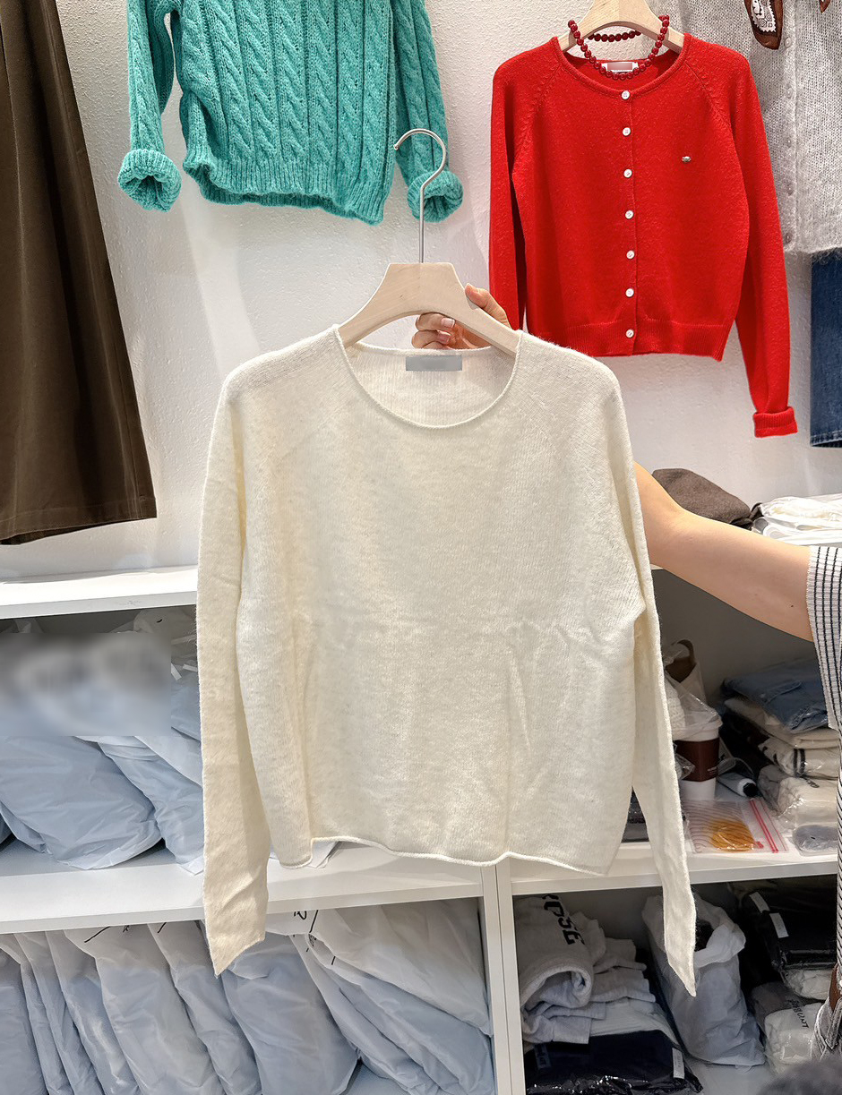 A15.粉嫩女孩圓領捲邊毛衣