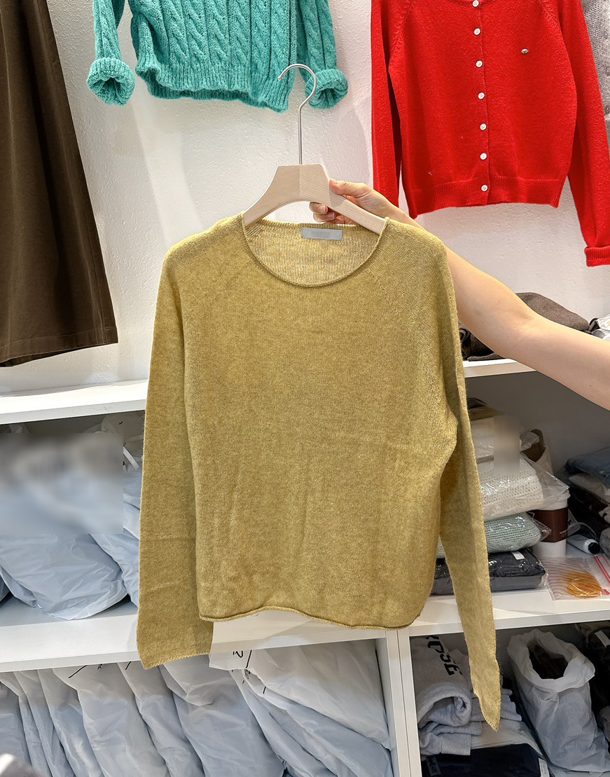 A15.粉嫩女孩圓領捲邊毛衣