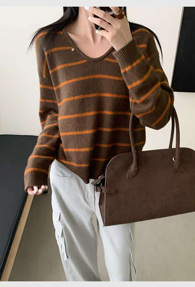 B103.可可家亮眼配色條紋毛衣