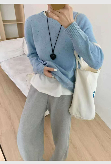 B101.可可家點點星沙粉彩無縫毛衣