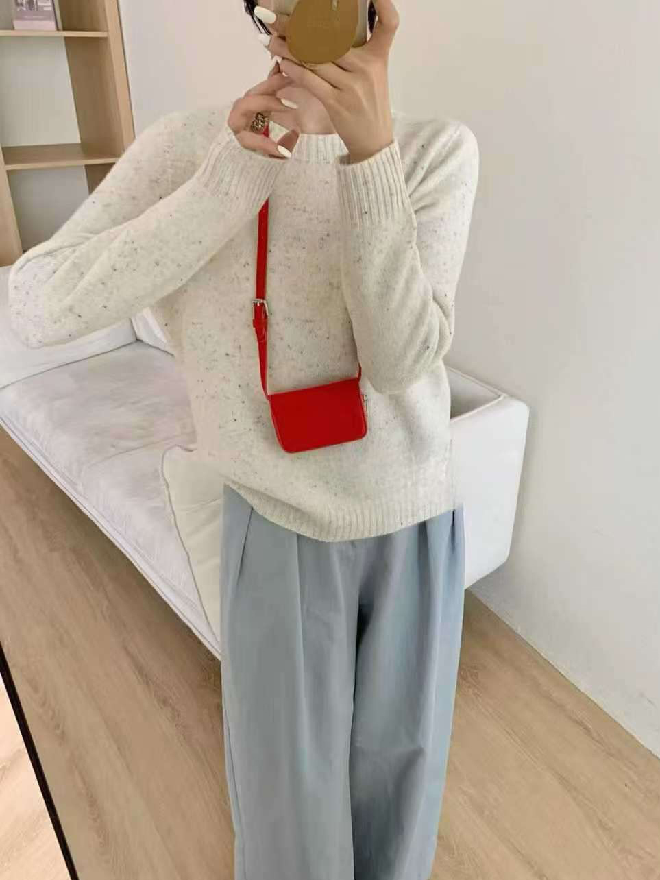 B101.可可家點點星沙粉彩無縫毛衣