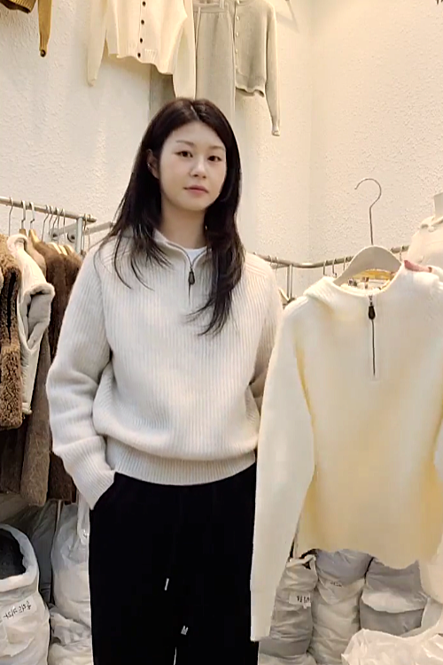 B35.星星家浣熊羊毛混紡連帽半拉鍊毛衣