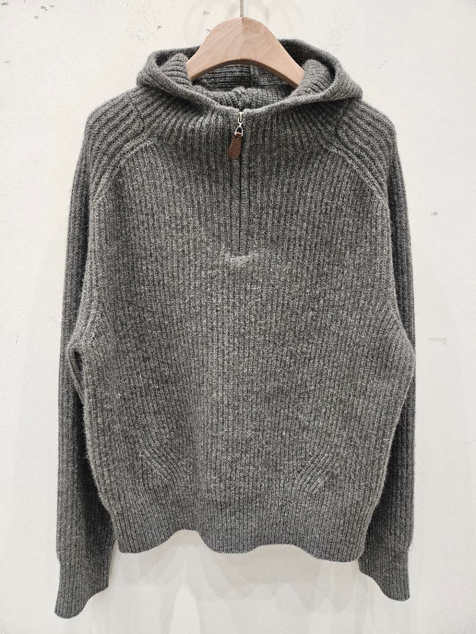 星星家浣熊羊毛混紡連帽半拉鍊毛衣