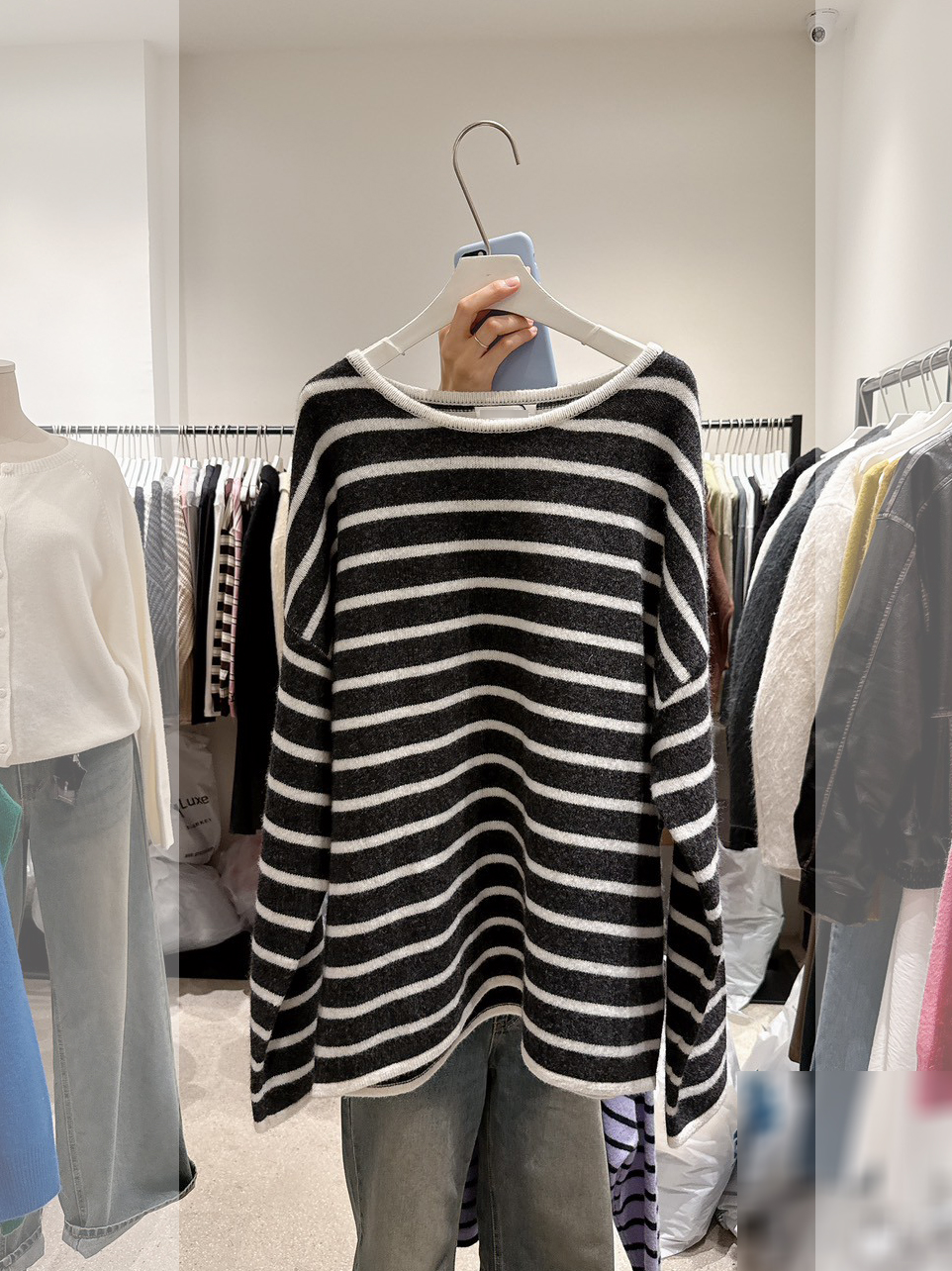 C14.亮色大圓領寬條紋100%羊毛衣