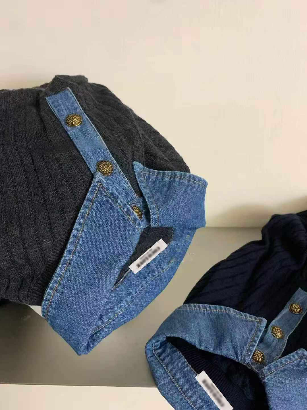 B93.可可家牛仔拼接襯100%WOOL毛衣