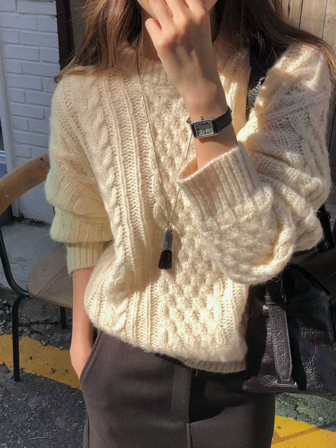 B61.大V家駝羊毛織紋圓領毛衣