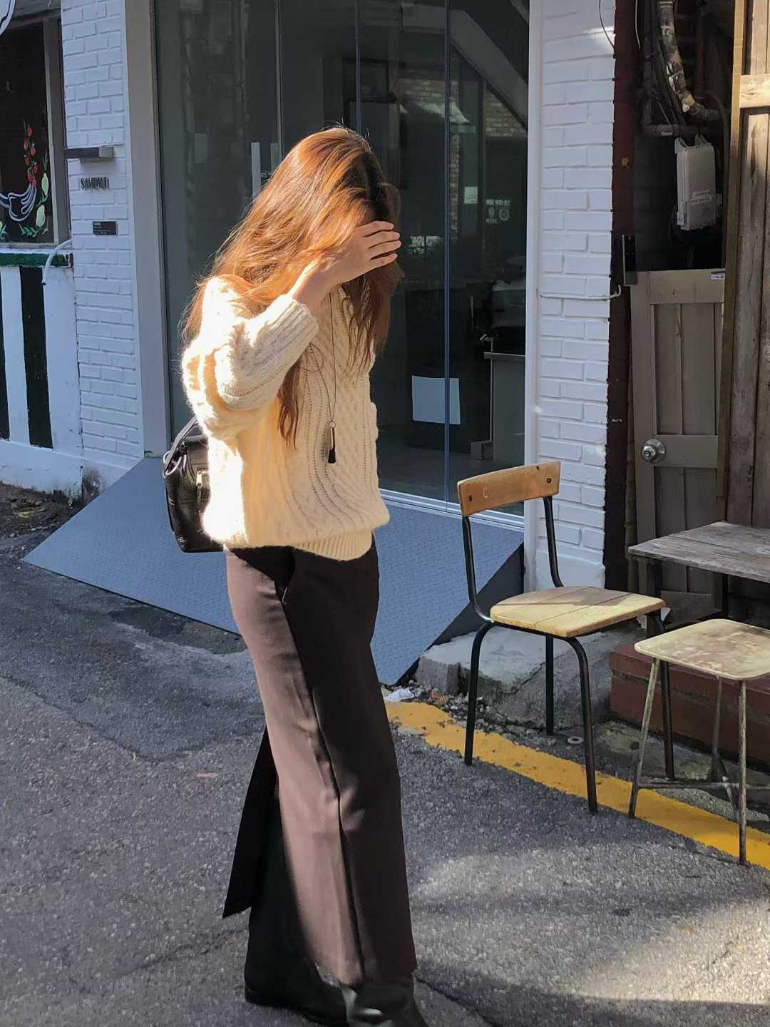 B61.大V家駝羊毛織紋圓領毛衣