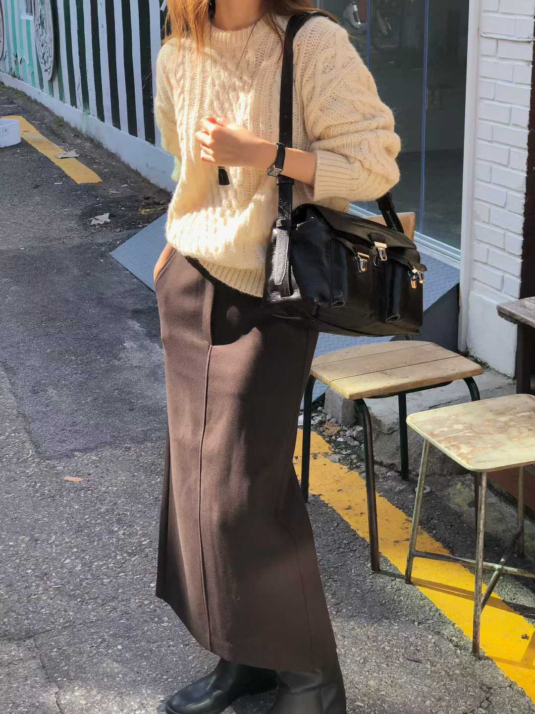 B61.大V家駝羊毛織紋圓領毛衣