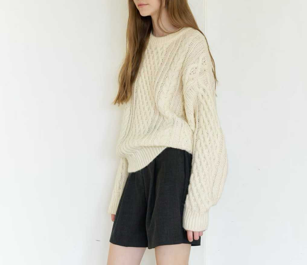 B61.大V家駝羊毛織紋圓領毛衣