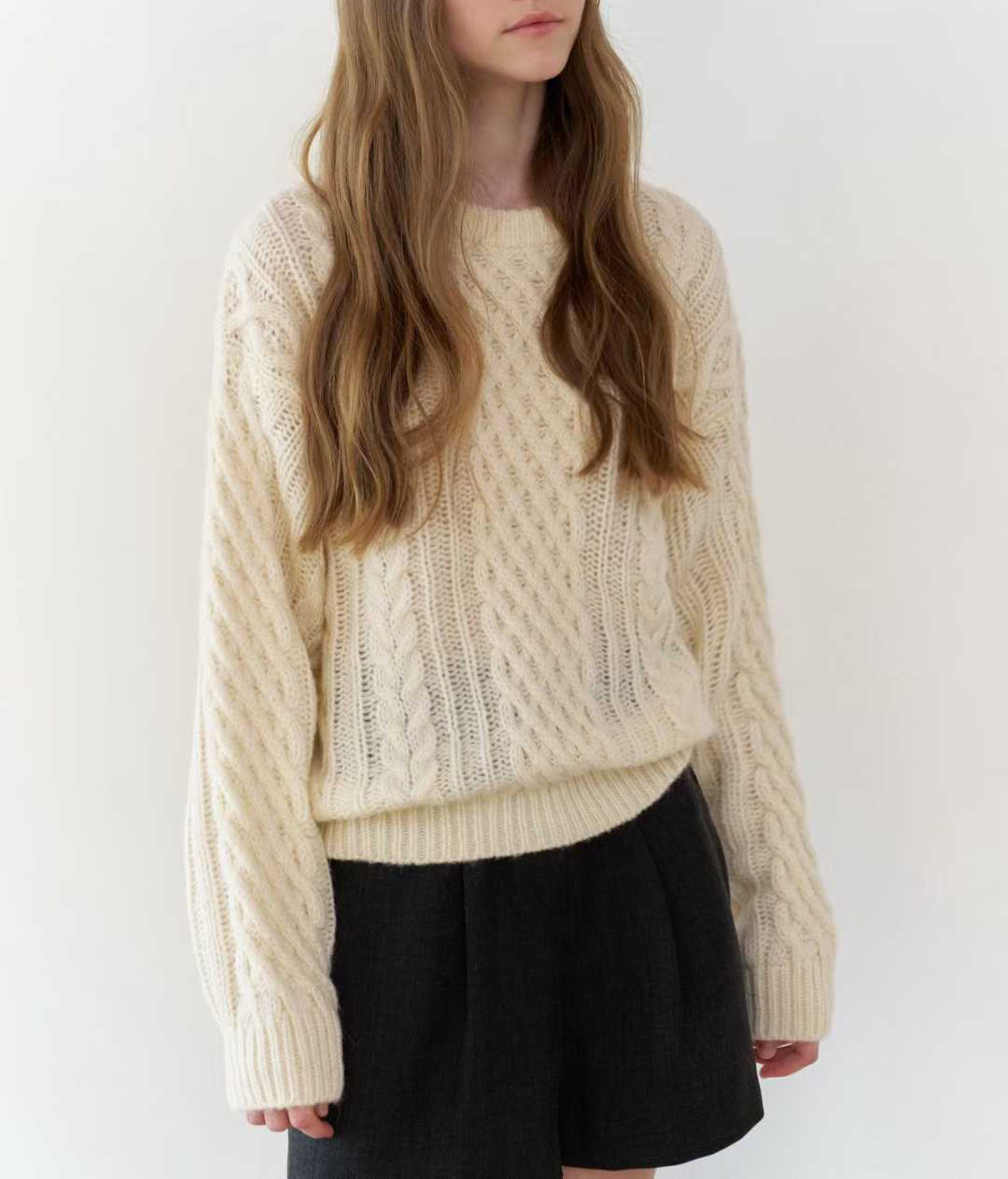 B61.大V家駝羊毛織紋圓領毛衣