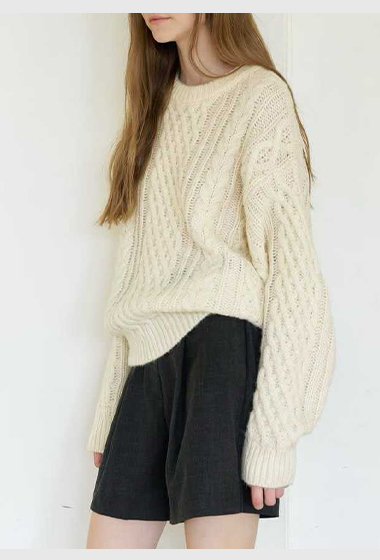 B61.大V家駝羊毛織紋圓領毛衣