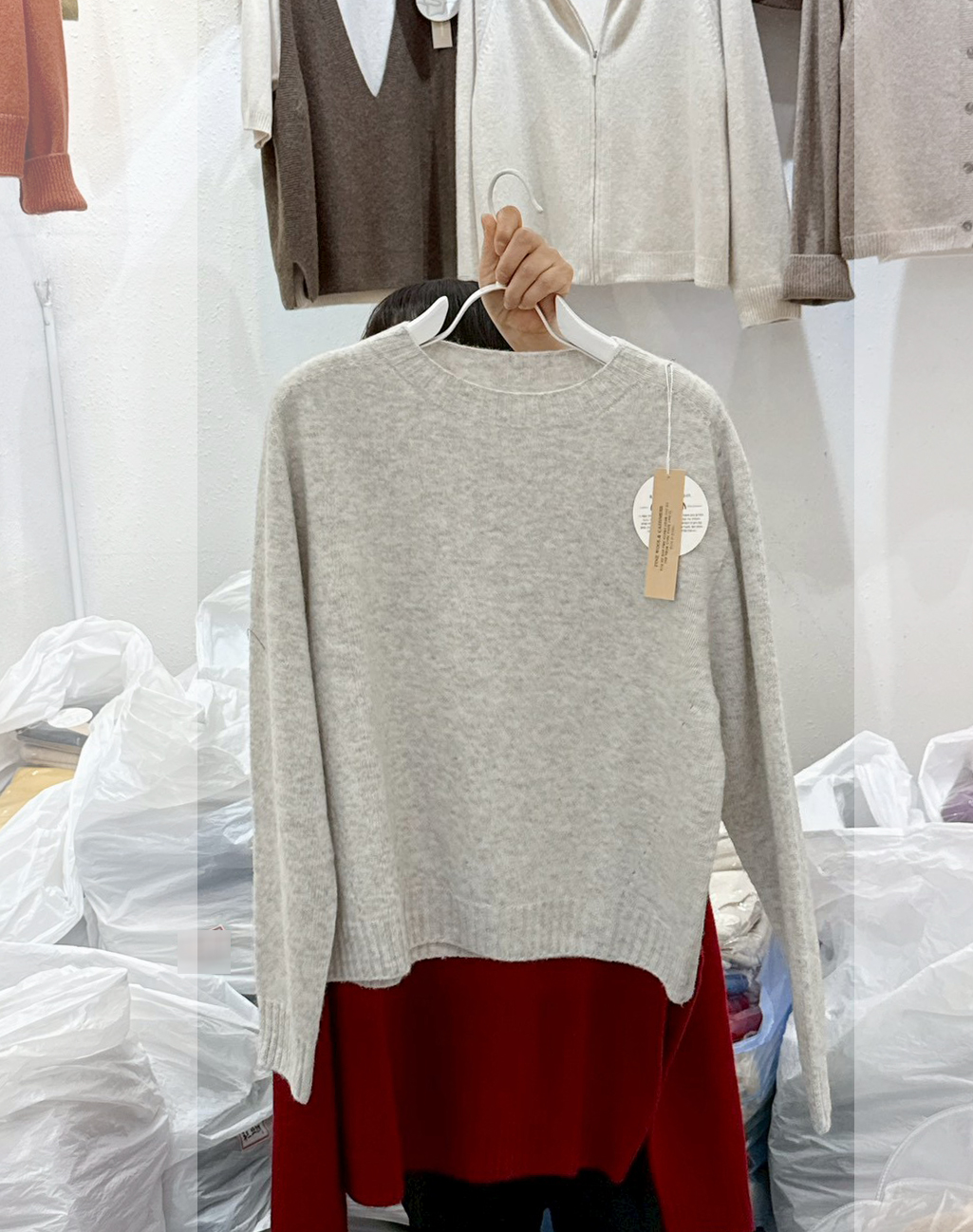 A08.木木家5%CASHMERE圓領坑條無縫毛衣