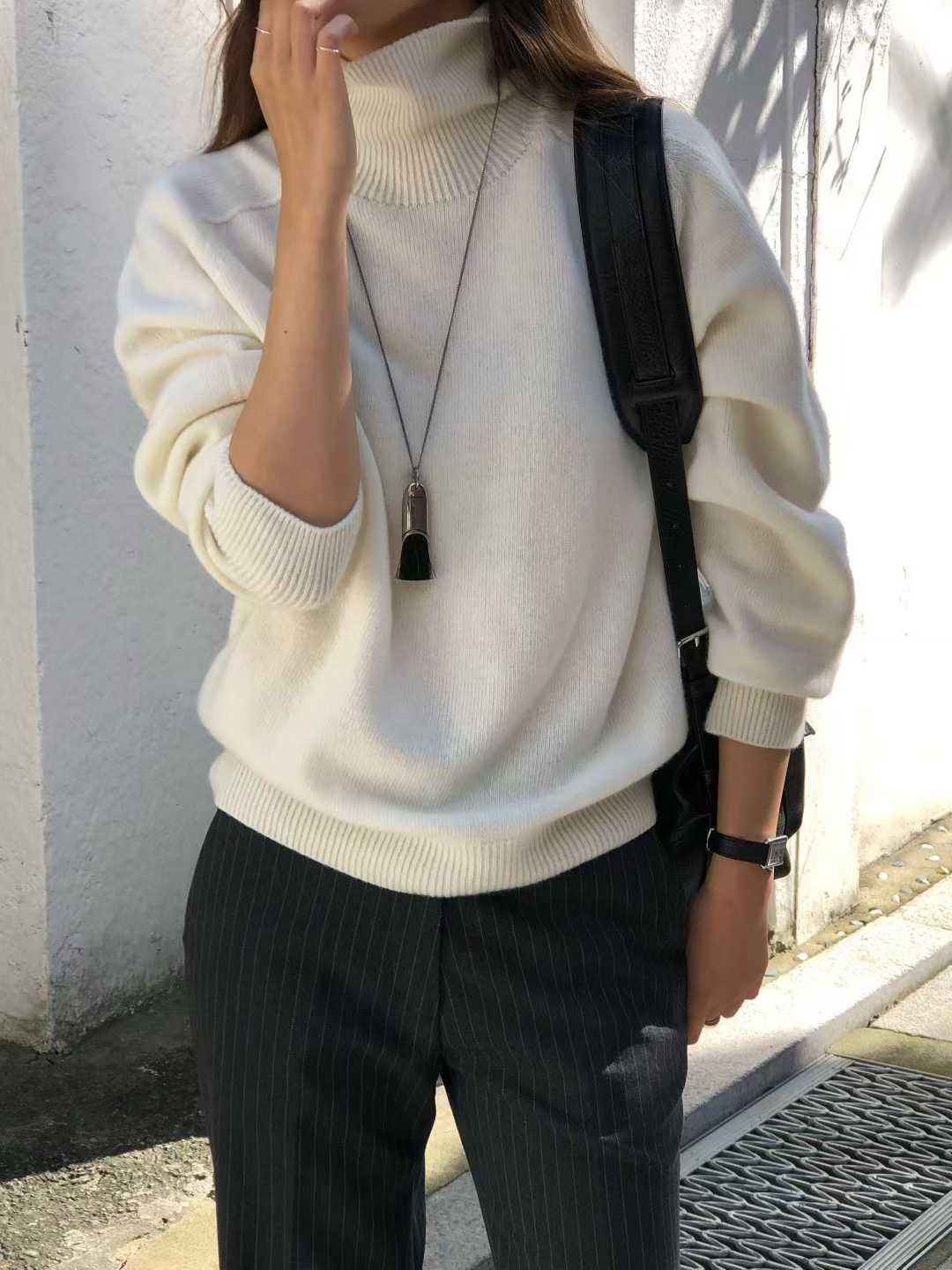 B65.大V家淡雅5%CASHMERE無縫高領毛衣