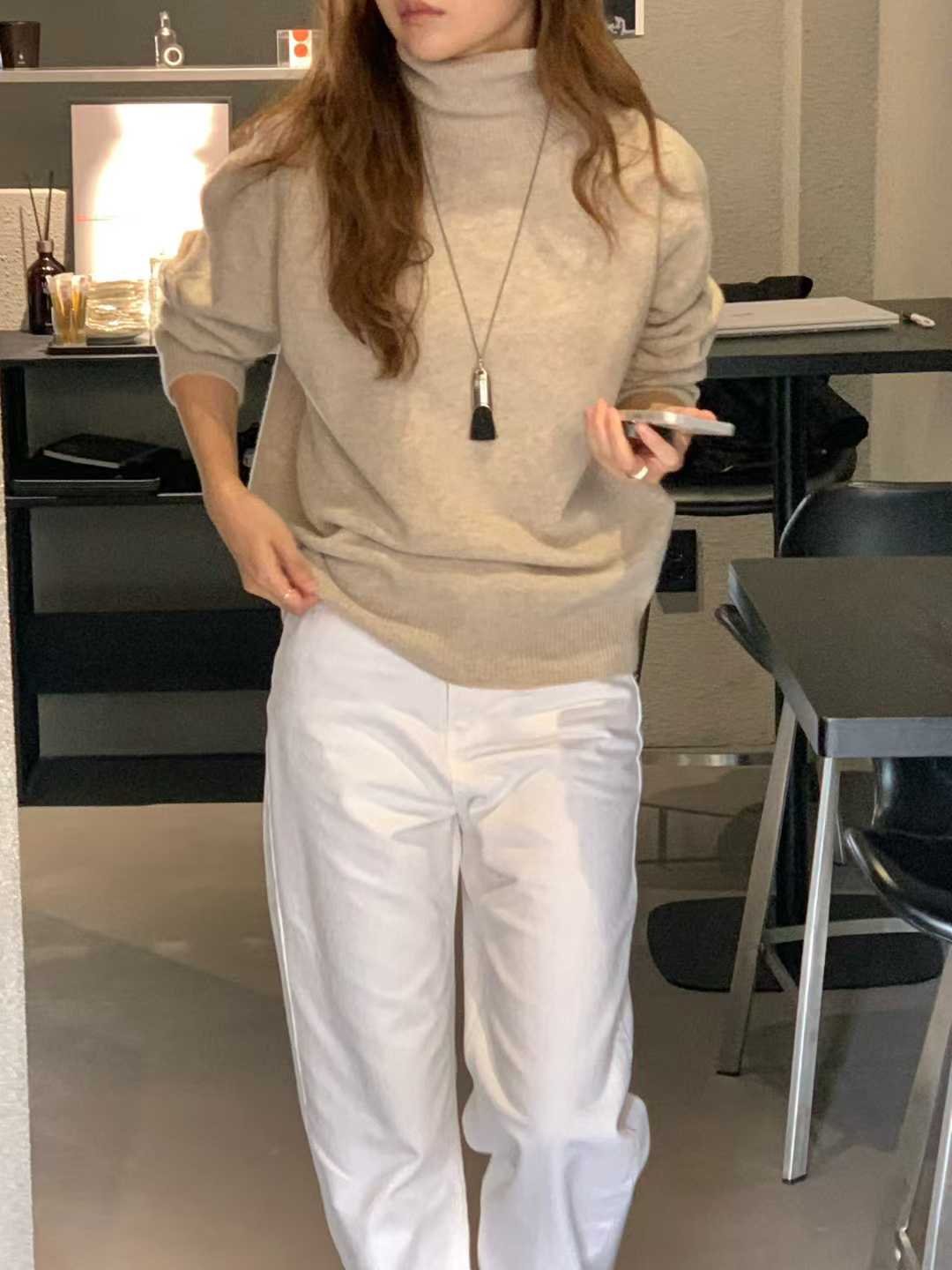 B65.大V家淡雅5%CASHMERE無縫高領毛衣