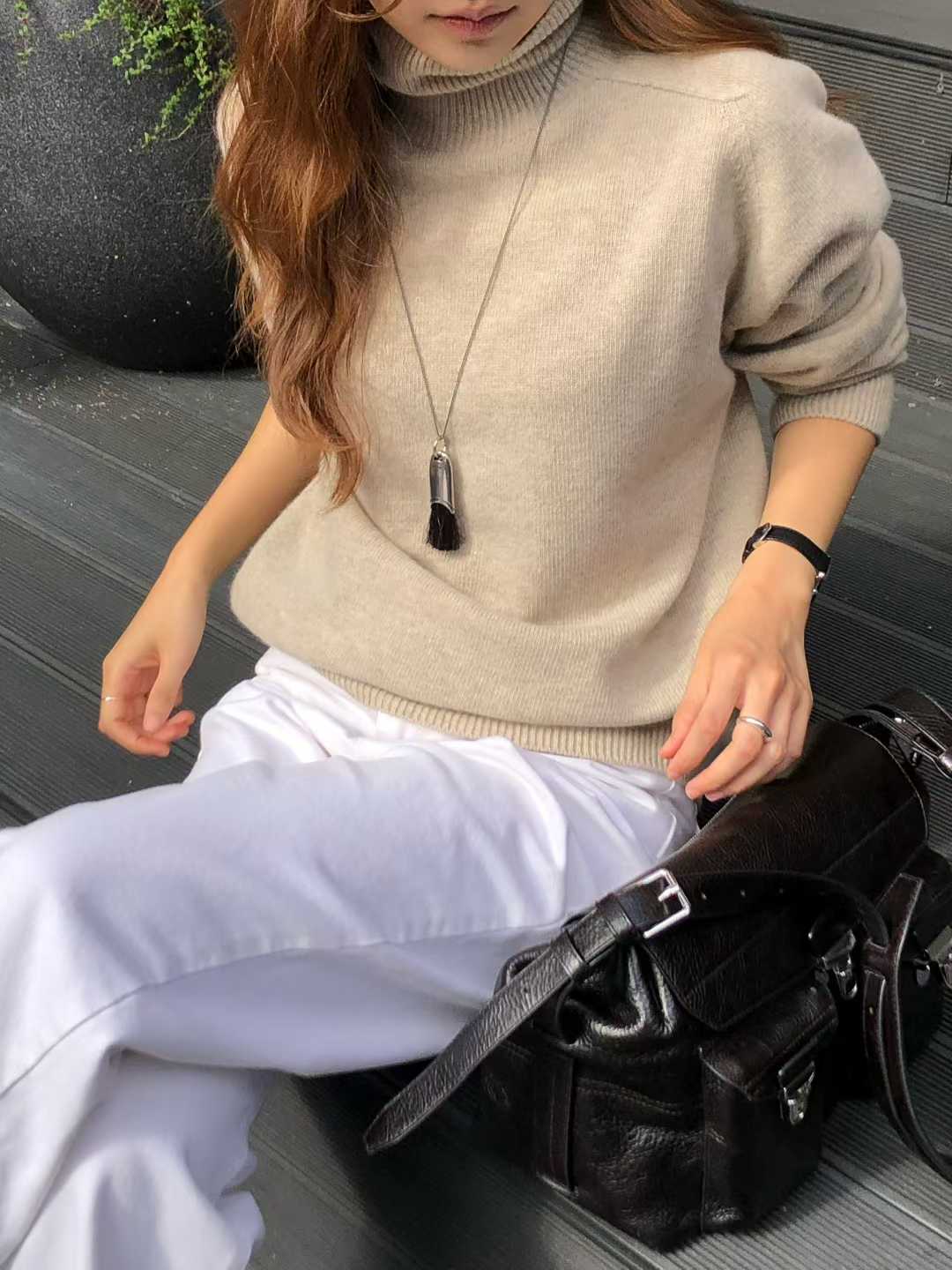 B65.大V家淡雅5%CASHMERE無縫高領毛衣