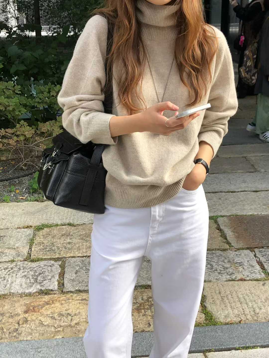 B65.大V家淡雅5%CASHMERE無縫高領毛衣